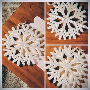 Glittery White Snowflake Holiday Decoration